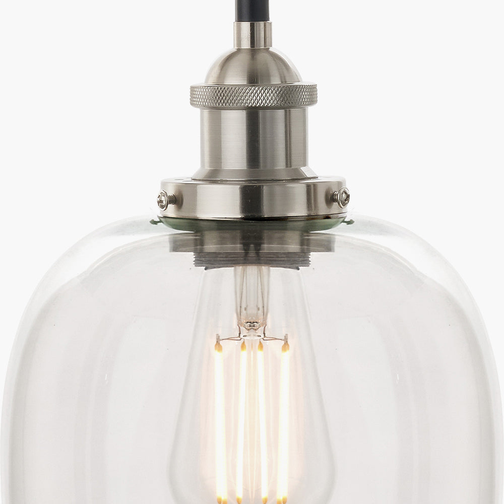 Clio Antique Silver Metal and Clear Glass Pendant